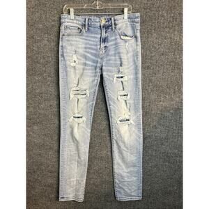 American Eagle Mens Slim Straight Jeans Size 32 Light Wash Distressed Air Flex